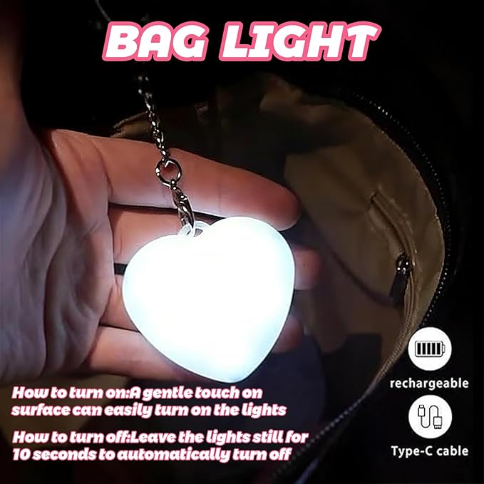 2 Pack Heart Purse Light Gifts,Rechargeable Mini Light Up Purse Lamp Gifts for Teen Girls Boys,Heart-Shaped Mini Bag Night Lamp Easter Basket Stuffers for Kids