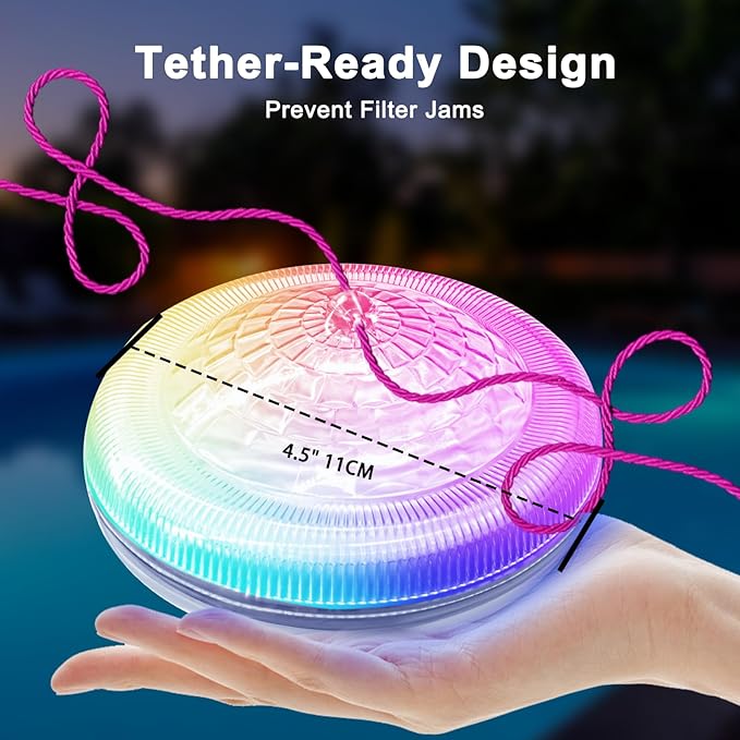 Solar Floating Pool Lights – Waterproof LED Pool Lights That Float with Remote, 9 Colors & 3 Modes, Tether-Ready Design, Auto-On at Dusk for Hot Tub, Garden, Party, Pond Decor, Ground Pool (2 Pack)