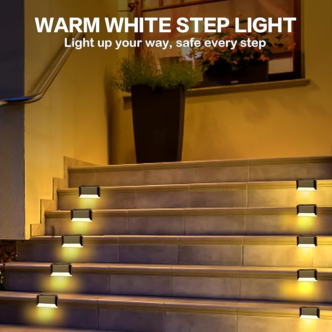 Solar Deck Lights Outdoor, 16 Pcs Solar Step Lights, Waterproof LED Solar Lights for Outdoor Stairs, Step, Fence, Yard, Patio, Railing, Garden and Pathway