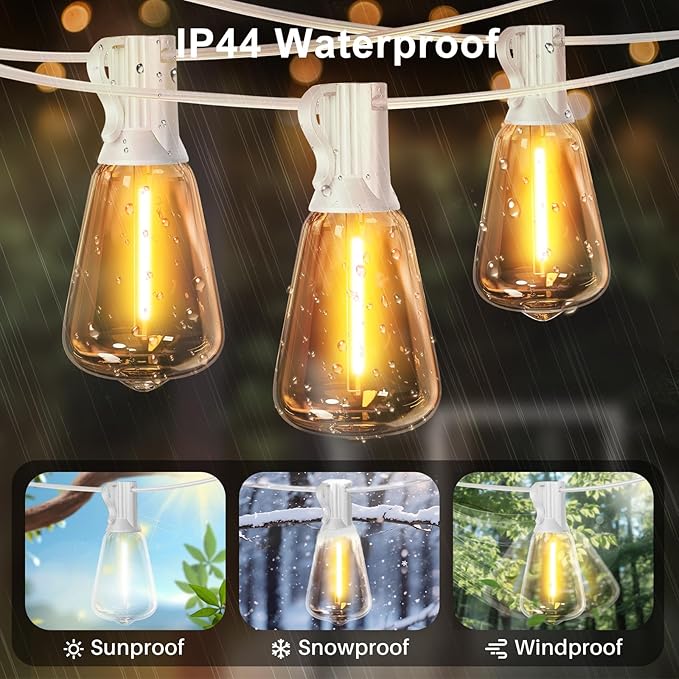 LAMPHOME26 FT Outdoor String Lights for Outside, 12+1LED Waterproof Shatterproof Edison Dimmable Timer Bulbs, 2700K Warm White Patio Lights for Garden Backyard Yard Hanging Lighting