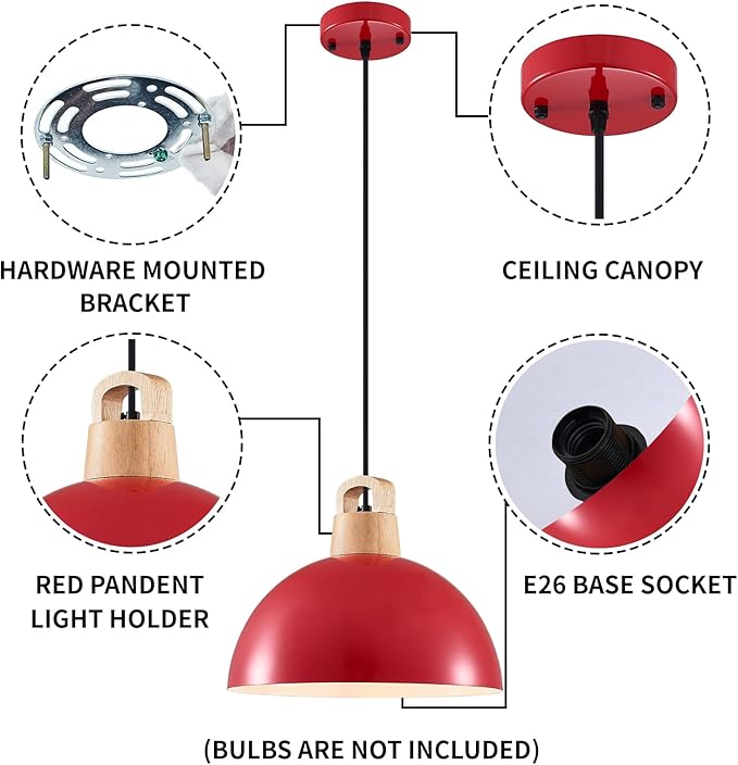 Red Pendant Light; 3 Packs 11.8inch Kitchen Pendant Lights; Farmhouse Pendant Light; Pendant Lights Kitchen Island for Bedroom; Office; Living Room