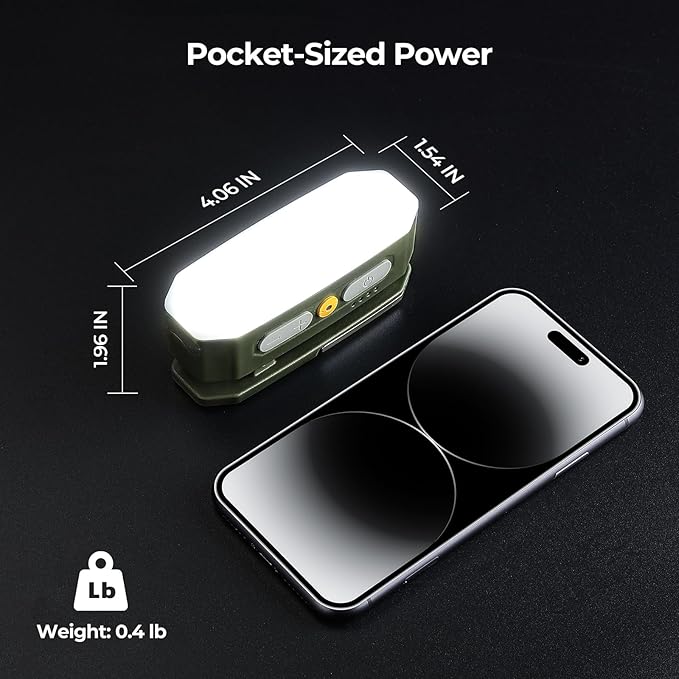 BougeRV Movable Area Light, Rechargeable Camping Lantern, 3200mAh Portable Camping Light, IP65 Waterproof, Camp Lamp for Tent, Power Outages, Emergency, Outdoor(Dark Green)