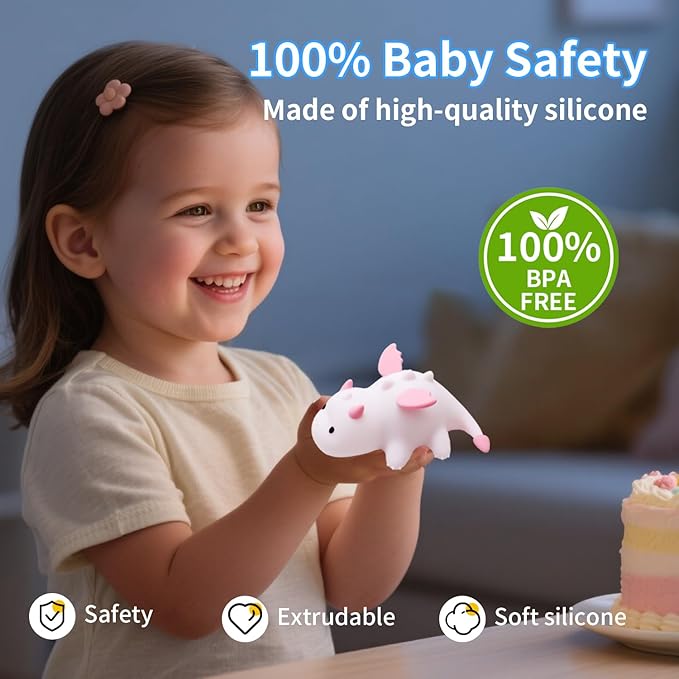 Cute Dragon Kids Night Light, Dinosaur Silicone Lamp with 7 RGB Colors & Warm White, Portable Magnetic Night Light for Home, Rechargeable Decorative Mood Lamp, Birthday Gift for All Ages