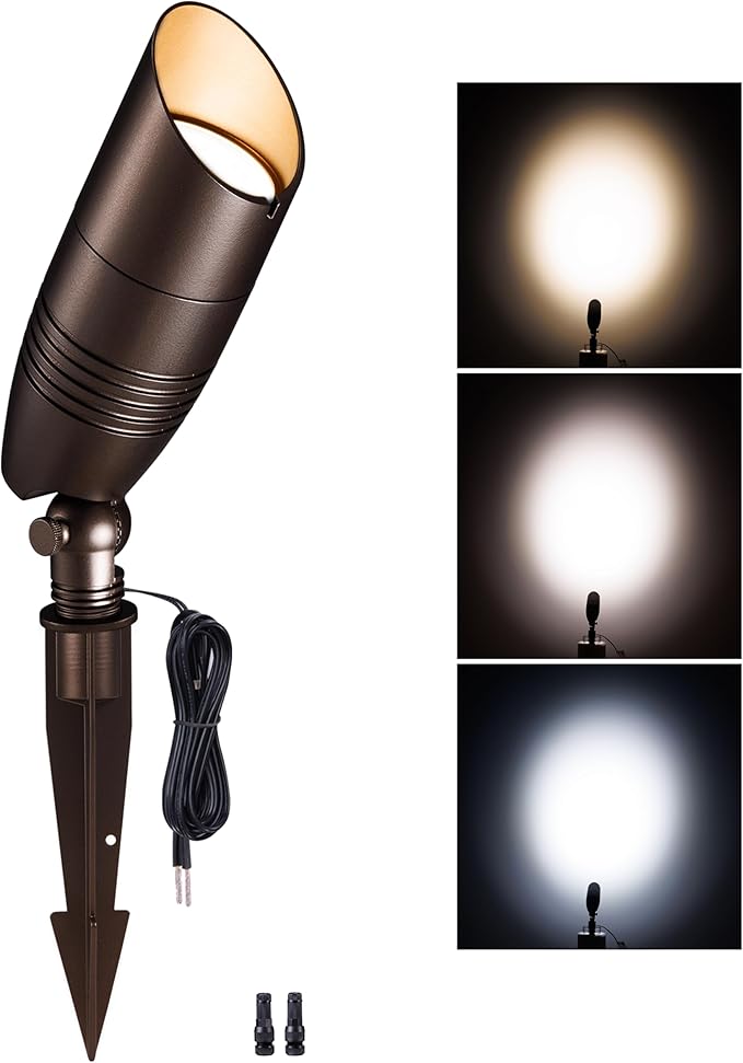 Low Voltage Spotlight, 3CCT 3000K/4000K/5000K Adjustable, Outdoor 12V LED Landscape Lighting, Waterproof IP65 ORB Aluminum Spot Light for House Tree Garden Yard Uplighting