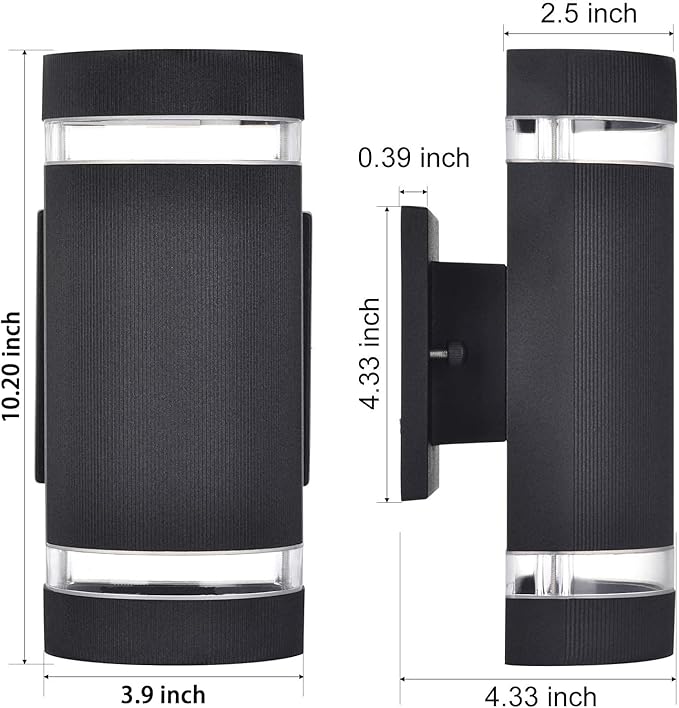 Porch Lights Outdoor Dusk to Dawn, Aluminum Outdoor Wall Light Fixture 6000K, Waterproof Wall Lamp Up and Down Lights Exterior Sconce Wall Lighting Fixture for House Doorway, ETL Listed