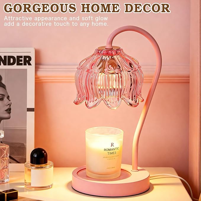 Pink Candle Warmer Lamp with Timer Dimmable,Lily of The Valley Candle Lamp Warmer, Valentines Day Birthday Gift Idea for Women Her Mom Who Have Everything, Wax Warmer for Jar Candles