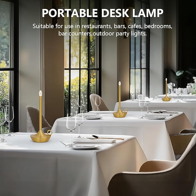 Cordless LED Table Lamp, Portables Lamps, Rechargeable Battery Table Lamps,Stepless Dimming Table Lamps for Dining Room, Bedroom, Bedside, Night Light, Balcony, Outdoor,Coffee,Bar (Gold)