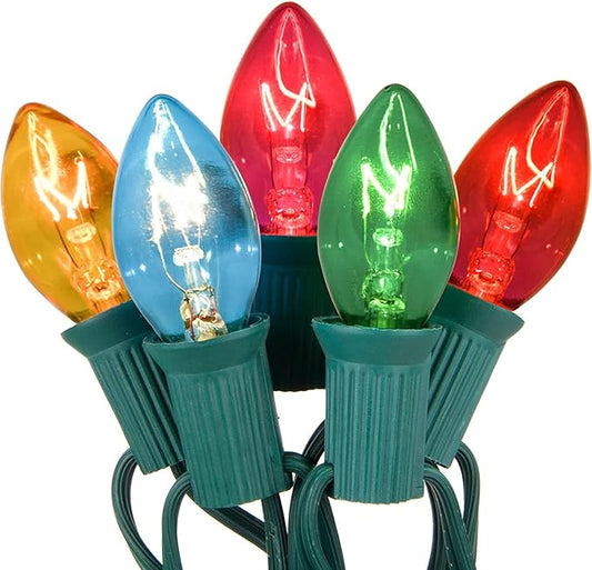 C7 Outdoor Christmas Light, 25Ft Vintage Christmas String Lights with 27 Clear Colorful Bulbs (2 Spare), Vintage Outdoor String Lights for Christmas Holiday Prom Roofline Party Wedding Decor-Green