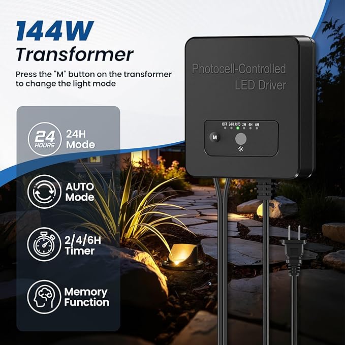 All-in-One Low Voltage Landscape Lighting 12W LED Well Lights IP67 Outdoor In-Ground Lights Waterproof with 144W Transformer, 2700K Warm White Pathway Lighting for Yard Garden, 12 Pack