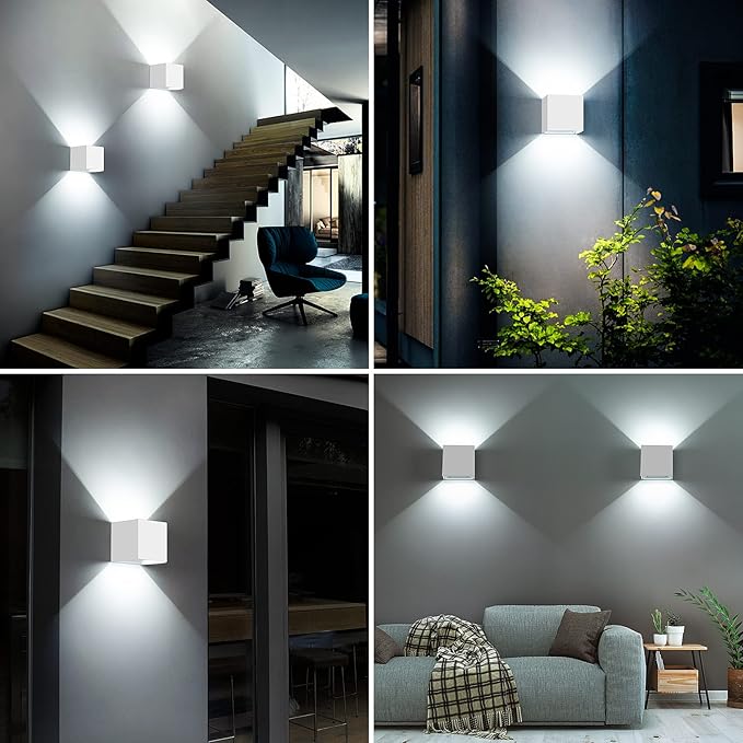 Juyace 20W LED Modern Wall Sconce Outdoor Lighting 6000K Up Down Angle-Adjustable White Exterior Light Fixtures with US Mount Plate Aluminum for House Front Patio Garage Door 2 Pack