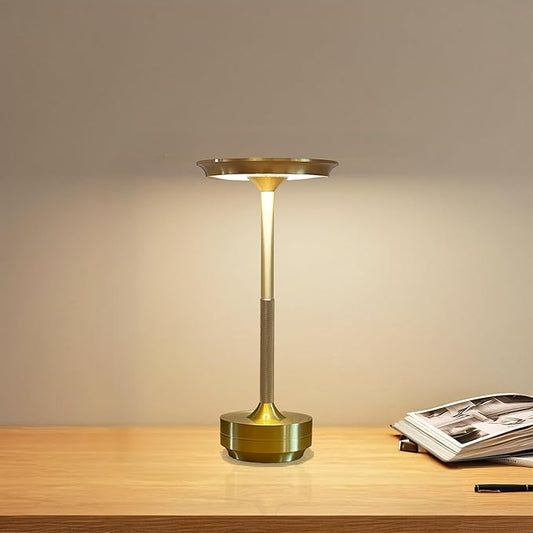 Ecolume Cordless Table Lamp – Dimmable 3-Color LED, USB-C Rechargeable, Gold, Portable