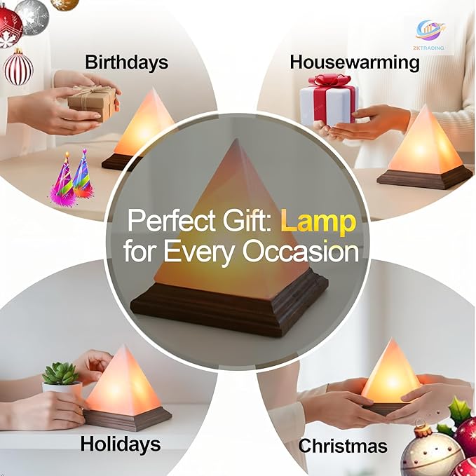 Himalayan Pink Salt Pyramid Lamp 7 Inch Tall with Dimmer Switch, Handcrafted Natural Crystal Salt Lamp, Warm Yellow Glow Night Light for Bedroom, Office & Home Decor Gift