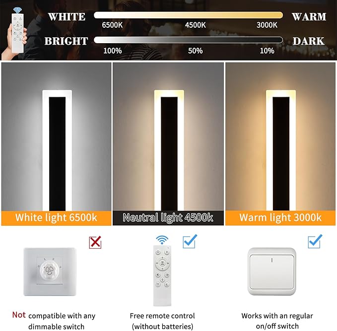 Mikeru Upgraded Widened 2pack 39.3inch Long led Wall Light Fixtures, 10%-100% Dimmable Outdoor Wall Lights Exterior Front Porch Light 3000-6000k Outdoor Light Fixtures Wall Mount for Basement, Garage