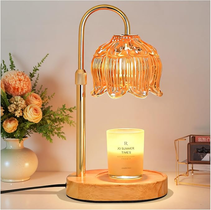 Flower Candle Warmer lamp with Timer Dimmer,Adjustable Height Candle Warmer,Fits All Jar Scented Candles,Christmas Gifts for Mom Women,Candle Lamp for Bedroom Home Decor,Flower Amber