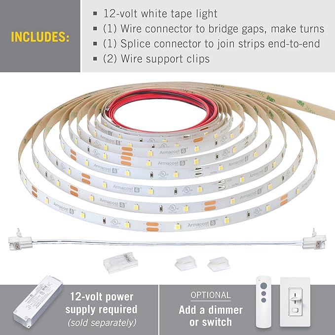 Armacost Lighting RibbonFlex Pro 12V White LED Strip Lights 30 LED/m, 2700K, 32.8 ft 131250