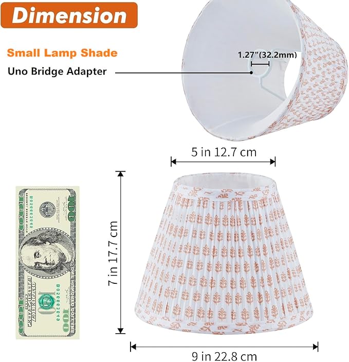Uno Lamp Shades Set of 2,Drum Pleated Lamp Shade 5" Top x 9" Bottom x 7" Slant Height,Small Replacement Lampshade(Slip Uno Fitter) Fabric Lampshades Table lamp Shades Bottle Shade,2 Pack(Brownfloral)