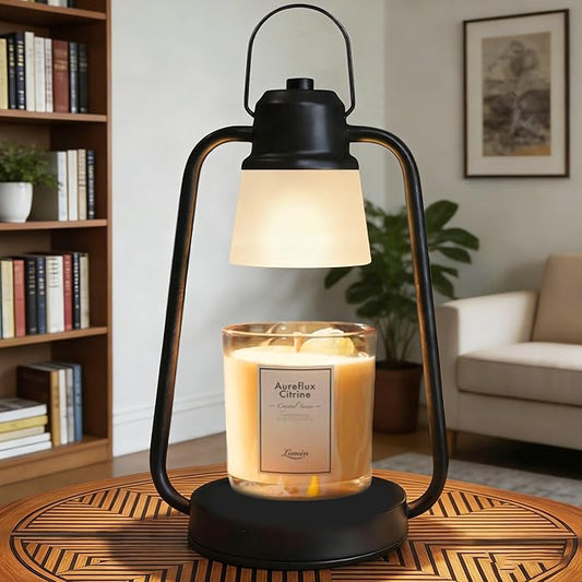 Candle Warmer Lamp with Timer Dimmable, Birthday Christmas Gift for Mom Sister Girlfriend, Vintage Decor Lamp for Housewarming Gift, Electric Wax Melt Warmer for Jar Candle with 2 Bulbs, Black