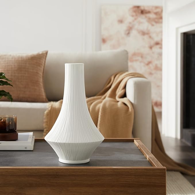 RONDURE 12.3" Modern Ceramic Table Lamp, Modern Bedside Lamps for Bedroom, Living Room and Nightstand, White Translucent Ceramic Shade, Warm Ambient Lighting, Home Decor