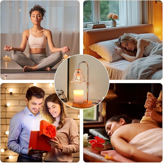 Candle Warmer Lamp Electric Timer: Dimmable Candles Warming Lamps - Height Adjustable Burner Jar - No Flame Scented Melts Wax - All Candle Jars Home Decor Table Light