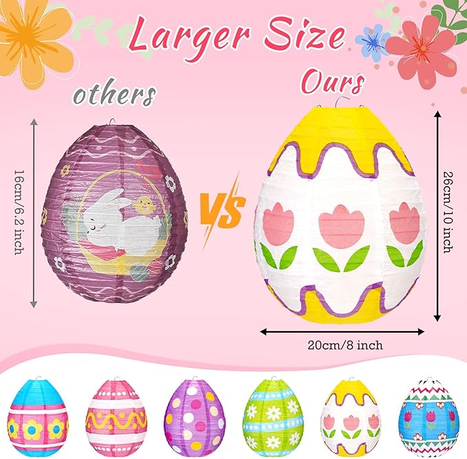 Wenqik 12 Pcs Easter Egg Paper Lanterns Party Decorations 10 Inch Spring Colorful Flower Dot Decorative Ceiling Hanging Lanterns for Home Easter Birthday Party Supplies, 6 Styles(Funny)