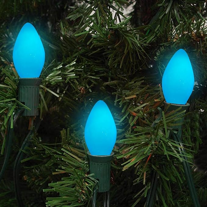 25 Pack C7 LED Blue Replacement Light Bulbs, C7 Vintage Blue Ceramic LED Bulbs for Christmas Outdoor String Lights, E12 Candelabra Base, 0.6 Watt, Saving Energy LED Bulbs