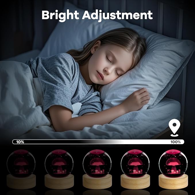 3D Mushroom Crystal Ball Night Light 2.4in Mushroom Figurines Decor Table Lamp with 16 Colors Change Mushroom Stuff for Room Birthday Christmas Mushroom Gifts for Women Friends Kids
