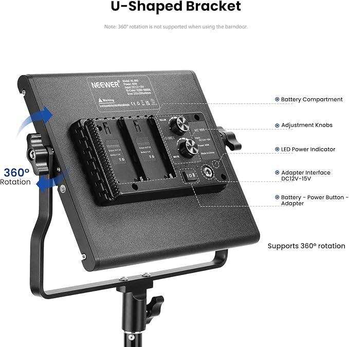 NEEWER 2 Pack Bi Color 660 LED Video Light and Stand Kit: (2) 3200-5600K CRI 96+ Dimmable Light with U Bracket and Barndoor, (2) 75 inches Light Stand for Studio Photography, Video Recording (Black)