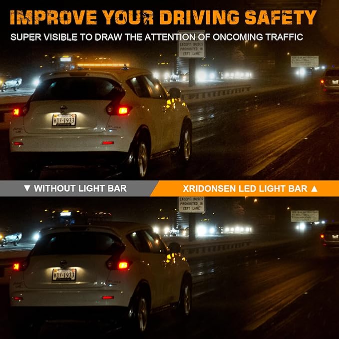 XRIDONSEN 37" 104 LED Roof Top Strobe Light Bar Amber Traffic Advisor Lights Double Side Emergency Warning Safety Flashing w/Magnetic Mount for Construction Vehicles Plow/Tow Trucks Pickup Wrecker