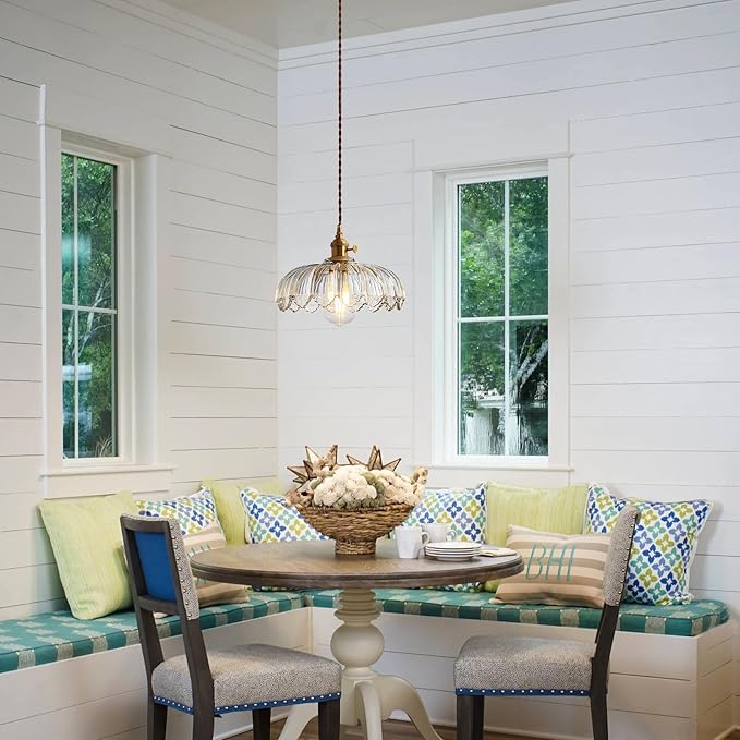 Glass Pendant Lights Kitchen Island: Vintage Pendant Light Fixtures Small Pendant Light Dining Room, Clear Hanging Light for Living Room, Schoolhouse, Entryway, Foyer, E26