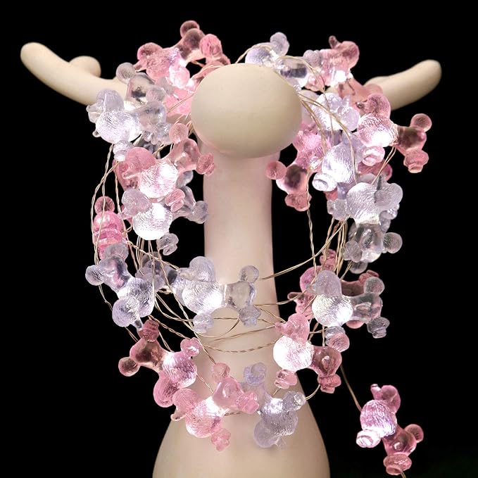 Poodle String Lights USB Power Battery Operated with Remote 10FT 30LEDs Pink Gray Lantern Twinkle Light Ornamental Pet Dog Lovers Gifts for Home Tent Birthday Party Wedding Decorations