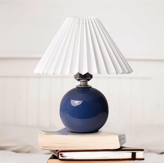 Korean Pleated Table Lamp Ins DIY Ceramic Table Lamps for Living Room Home Deco Cute Lamp with Tricolor Led Bulb Beside Lamp…