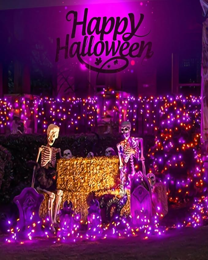 Orange Purple Solar Halloween Lights Outdoor Waterproof Halloween Decorations Outdoor Lights100 LED with 8 Modes for Party Patio Garden Tree Yard