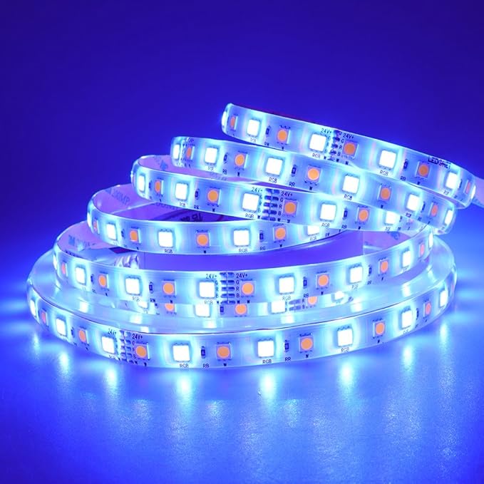 RGB+Warm White LED Strip Lights DC24V SMD5050 360LEDs RGBW LED Tape Light Multi-Colored Silicone Waterproof IP65 16.4Ft for Bedroom Home Kitchen Lighting