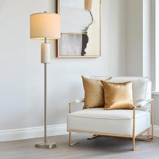 PoKat Silver Ceramic Floor Lamp for Living Room Bedroom, 64" Modern Tall Standing Lamp with Rotary Switch, Traditional Living Room Lamp for Corner, Home Office, Nursery
