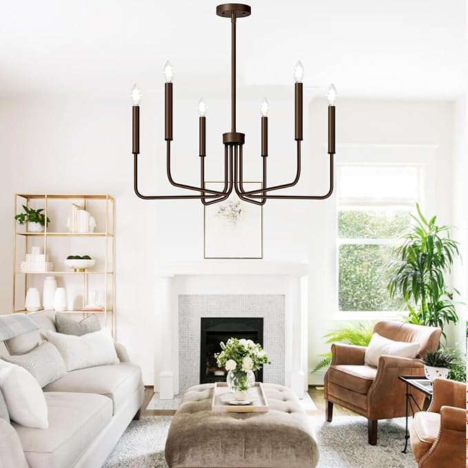 6-Light Farmhouse Chandelier for Dining Room Lighting Fixtures Hanging, Oil-Rubbed Bronze Dining Light Fixtures Industrial Chandelier for Bedroom, Foyer, Hall, Kitchen, Living Room and Entryway