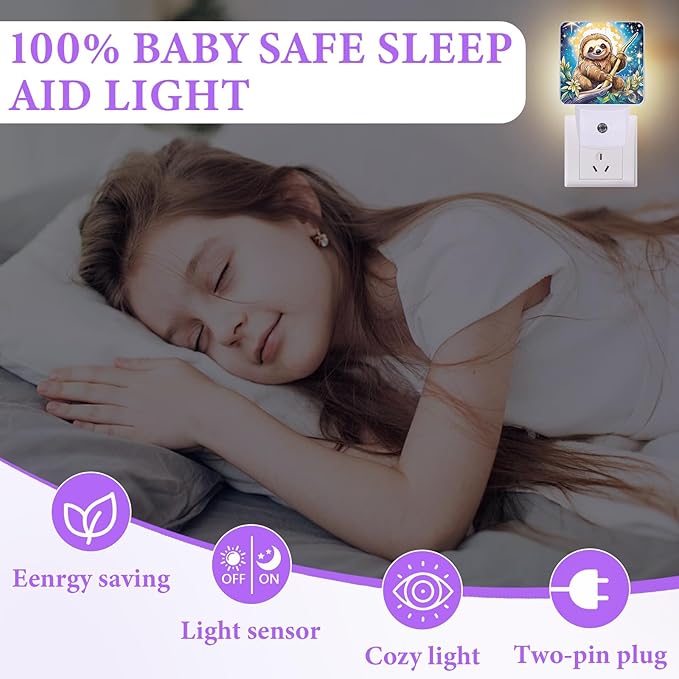Cute Sloth Night Light,Plug-in Night Lights with Dusk-to-Dawn Sensor for Bedroom,Bathroom and Living Room Sleep Friendly lamp 0.5w