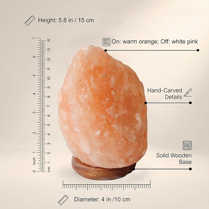 AMOYSTONE Portable Salt Lamp 6-7 Inch, Natural Himalayan Crystal with Wood Base & Dimmer(4-6 lbs)