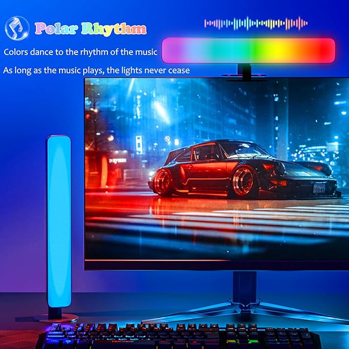 Smart RGB LED Light Bars for Gaming Desk & PC Monitor - 10 Inches Stereoscopic/Horizontal Placement, 16 Million Colors with Music Sync, Remote Control, 15 Modes, USB Powered TV Backlights