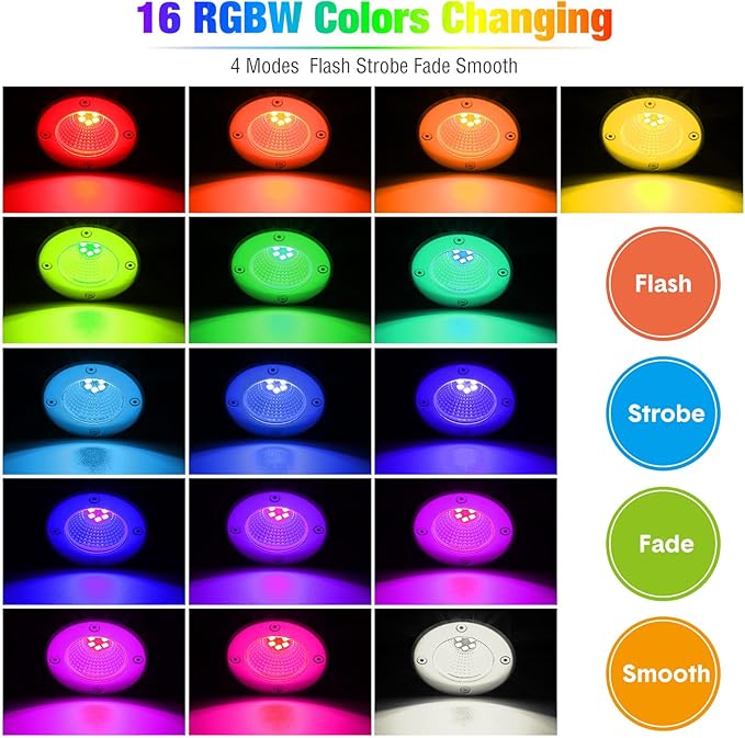 Tuanse 8 Pack Low Voltage Landscape Lights with 16 Connectors and 1 Remotes, RGBW Colored LED Well Lighting 12v-24v Waterproof Outdoor in Ground Lights for Garden Pathway Deck
