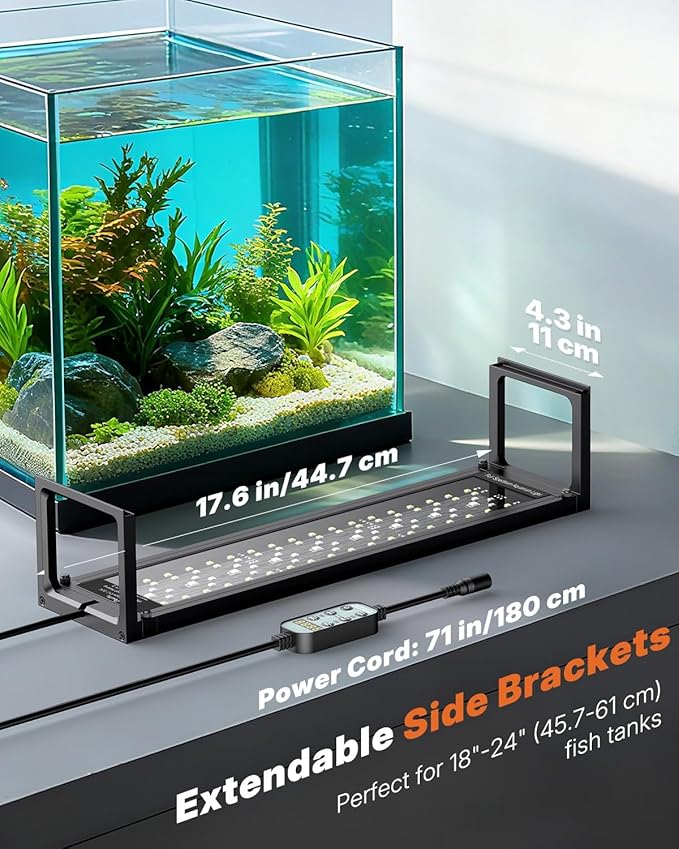 Pawfly Aquarium Light for Plants, 20 W Bluetooth Fish Tank Light, Full Spectrum Aquarium Lights for 18"-24" Fish Tanks, Extendable 24/7 LED Lights with Timer Modes & Adjustable Brightness