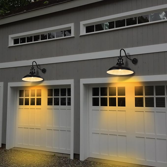 Exterior Farmhouse Gooseneck Barn Light,3PCS Dusk to Dawn Outdoor Lighting, 16 Inch Vintage Outside Garage Lights Fixtures for Patio Frontdoor Entryway Doorway, Matte Black