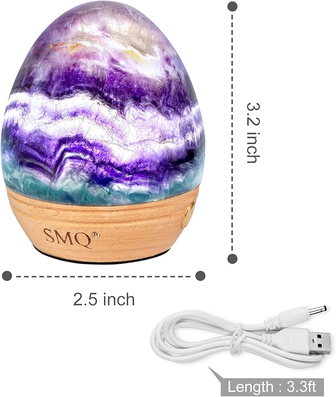 SMQ Egg-Shaped Rainbow Fluorite Crystal Night Light USB Chargeable Dimmable Touch-Control Gemstone Night Warm Cold LED Bedside Table Lamp for Kids,Adults Living Bedroom Decor