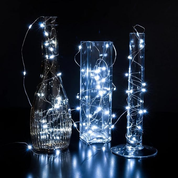 100 Pack Fairy Lights 7Ft 20 LED Twinkle String Lights 3 Modes Battery Operated Waterproof Firefly Starry for Mason Jar Wedding Party Bedroom Patio Christmas Day Table Centerpieces,Cold White