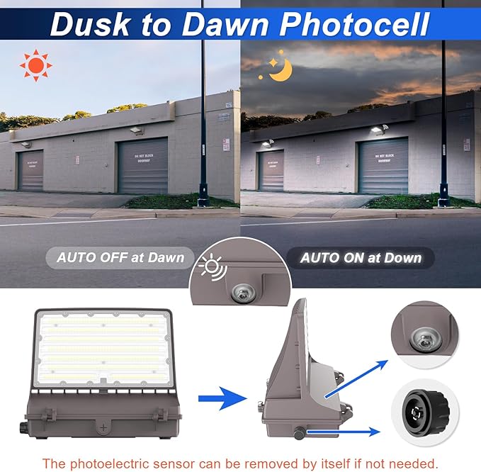 Full Cut-Off LED Wall Pack Light with Photocell, 80W/60W/40W/20W Selectable, 5000K Daylight IP65 Waterproof, 100-250W MH/HPS Equiv. Outdoor Commercial Wall Pack Light, AC100-277V, DLC ETL Listed