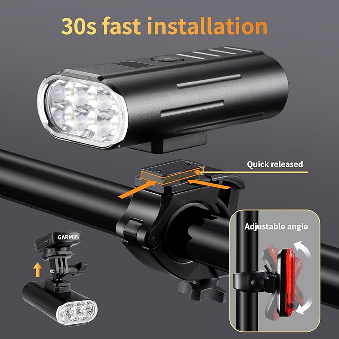 Yosky True 2000 Lumen Bike Lights for Night Riding EVO 6800mAh 6 LED Bike Headlight and Tail Light Set Rechargeable Bike Light Front and Back for Road Mountain Bike, Waterproof Safety Light