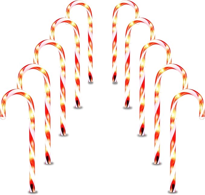 Joiedomi 12 Pcs Christmas Candy Cane Pathway Markers Lights, 12” Stakes Lights, Outdoor Decorations for Holiday Xmas Indoor Yard Patio Garden Walkway