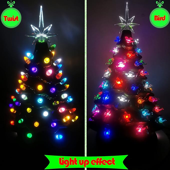 130Pcs Ceramic Christmas Tree Medium Replacement Lights Bulbs/Tree Pegs Decoration Accessories - Twist/Bird/Round Earth & 4Pcs Modern Star (Pentagram and Heptagram)