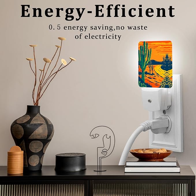 Cactus Night Light, Plug-into Wall Desert Plant Nightlight Lamp with Dusk to Dawn Sensor, Led Lamp 0.5W Energy Efficient for Boys Girls Adults Home Decor
