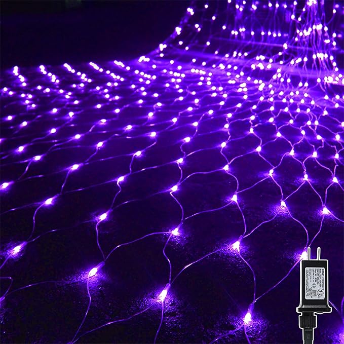 WATERGLIDE Outdoor Halloween Net Lights, 12FT x 5FT 360 LED Christmas Fairy Mesh Lights with 8 Lighting Modes, Connectable for Garden Xmas Tree, Bushes, Holiday Wedding Party Decorations, Purple