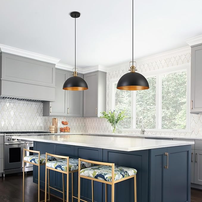 18 Inch Large Pendant Lights for Kitchen Island Matte Blacks Farmhouse Pendant Light fixtures Adjustable Height Dome Hanging Light for Dinning Room Bedroom Hallway,1 Pack